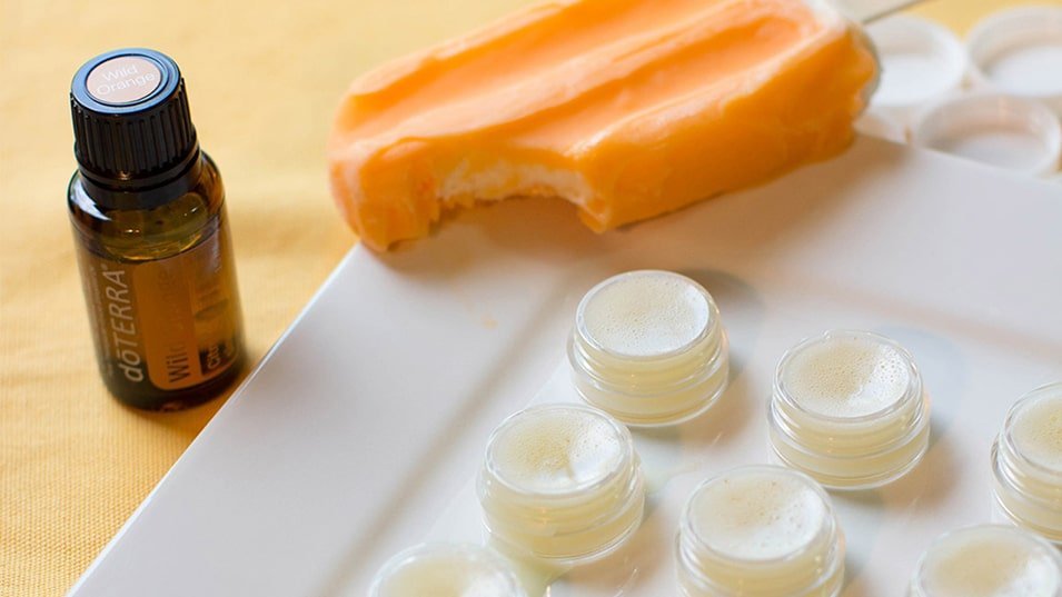 Orange Splice Lip Balm Pots using essential oils