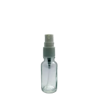 20ml clear glass bottle with white mister spray