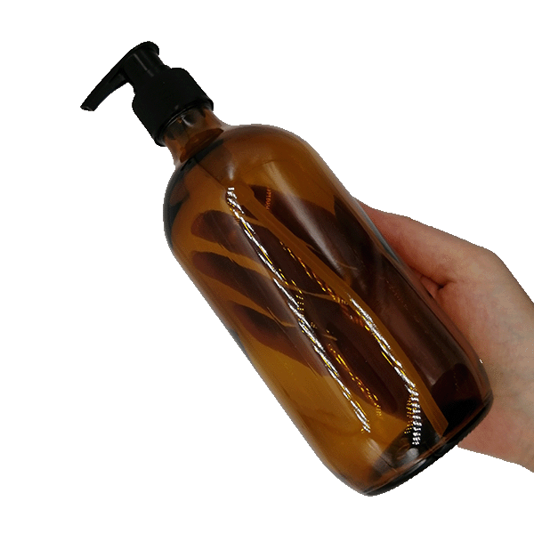 500ml Amber Glass Pump Bottle in hand