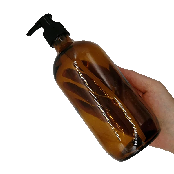 500ml Amber Glass Pump Bottle in hand